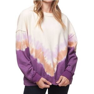 Free People Metti Oversized Cream and Purple Long Sleeve Sweatshirt women s